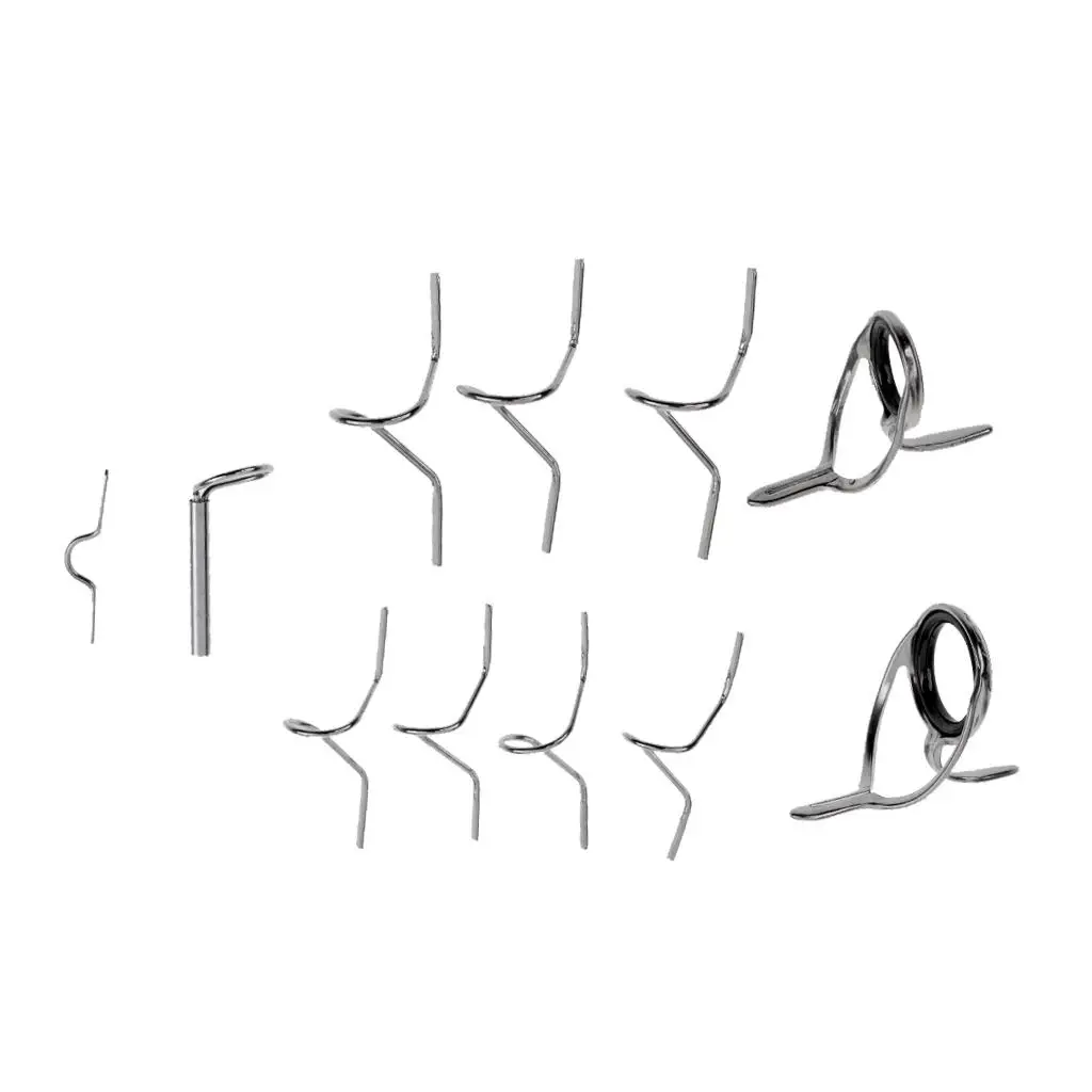 11 Pieces Fly Fishing Rod Guide Set Building Wrapping 9FT 4-6WT Hard Snake Guide Tip Hook DIY Eye Rings Different Size