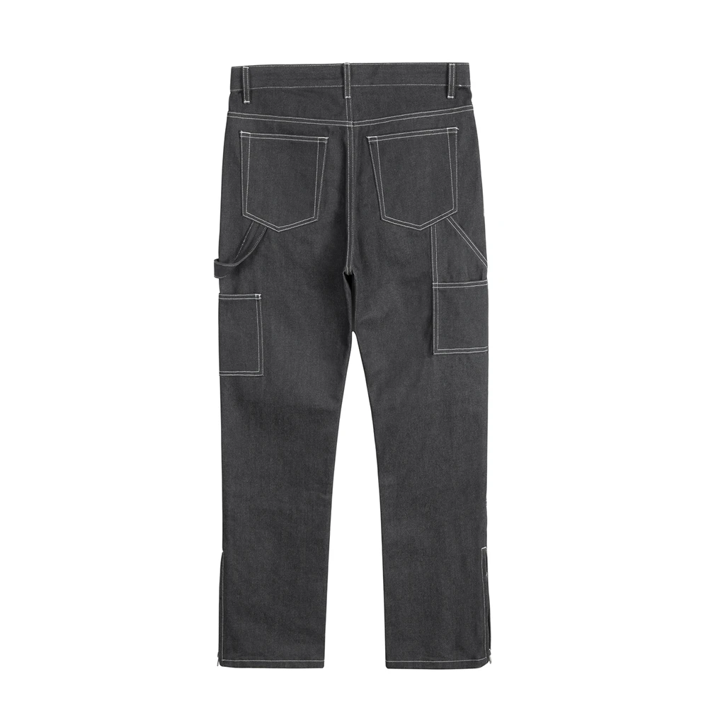 Top Stitch Zimmermann Hose Herren Doppel knie einfarbig High Street Straight Saum Reiß verschluss Hose Herren Jeans – Detail 12