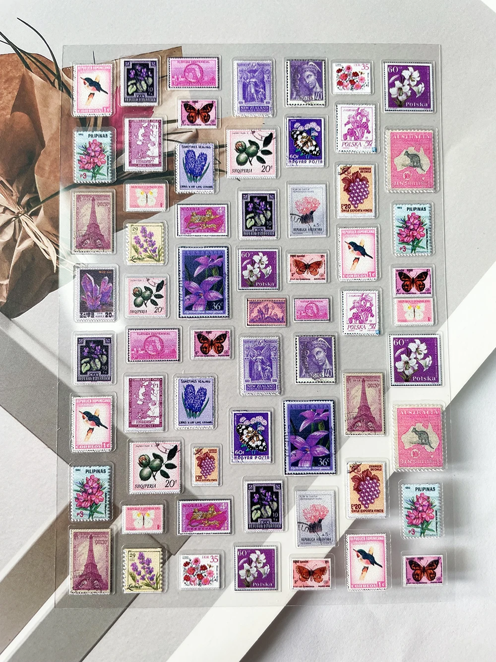 الرجعية Stamps بطاقة بريدية ملصقات الزخرفية Diy بها بنفسك الكلاسيكية زهرة العمارة الحيوان مسمار ملصقات سجل القصاصات ذاتية اللصق المنزلق #6