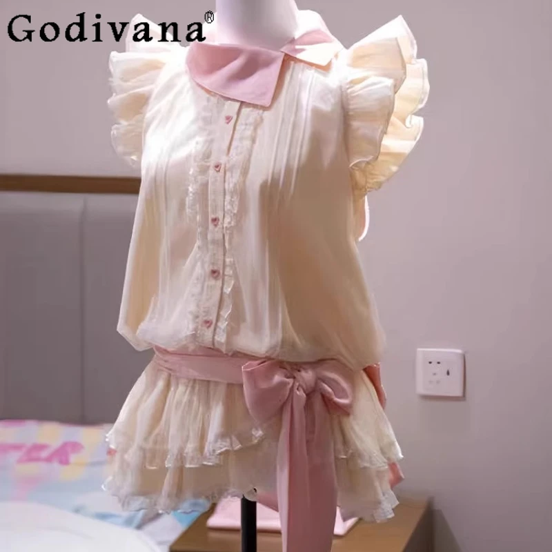 

Японское платье Лолиты с летящими рукавами для женщин, летнее милое милое платье с бантом, женское летнее милое платье в стиле Лолиты