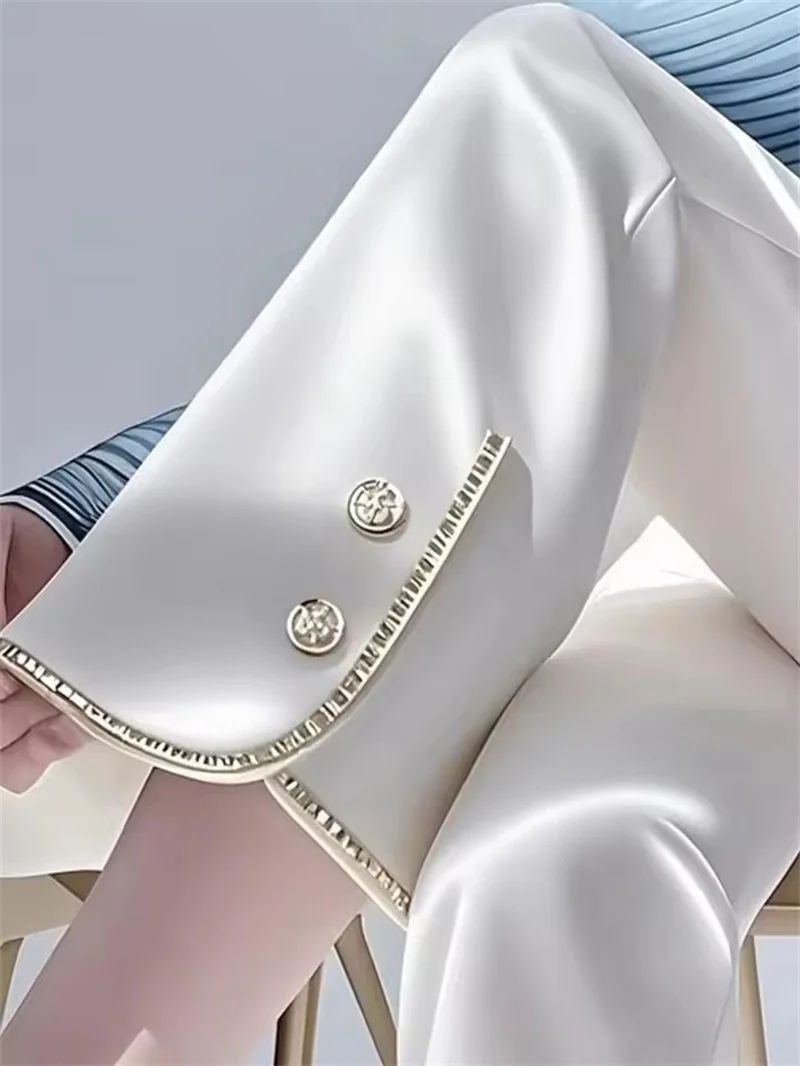 Pantalons décontractés blancs pour femmes printemps été 2025, Style haut de gamme, tempérament paresseux et décontracté, taille haute, jambes droites