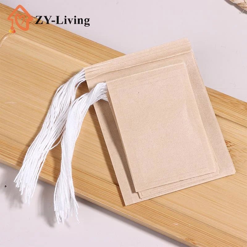 100Pcs/Set Natural Filter Paper Tea Bag Empty Drawstring Wood Pulp Teabags Household Paper Infuser Sachets For Spice Coffee Herb