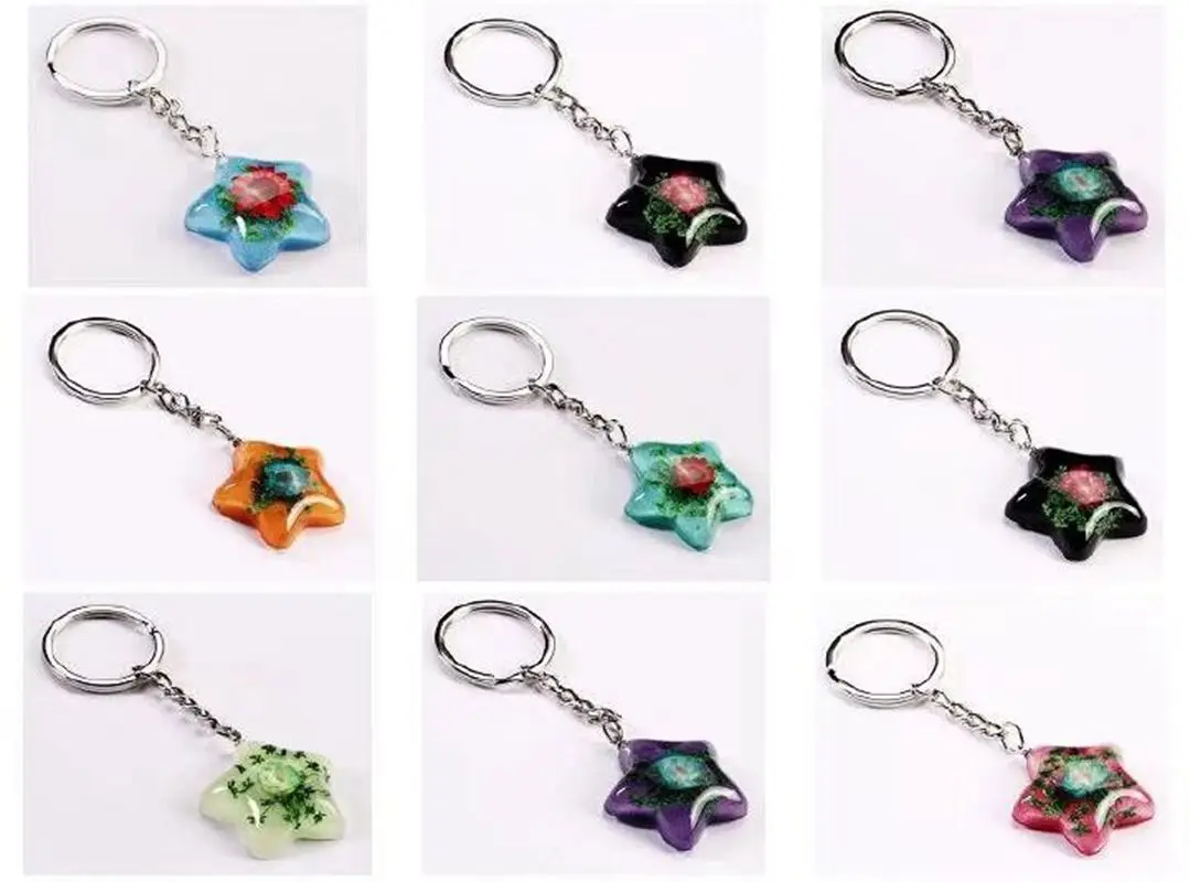 20 pcs Creative Real Flower Dried Flower Five Star Style Sweet And Cute Keychain Fashion Jewelry