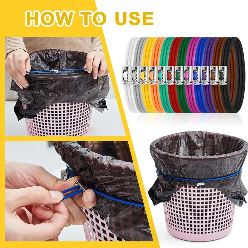 Adjustable Colorful Garbage Can Bands Cord Silicone Elastic Binding Tie Fits 8-33 Gallon Multifunction Garbage Bag