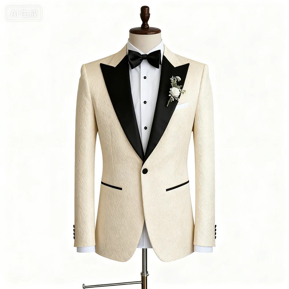 

Men's Wedding Terno Slim Fit Solid Lapel Repeated Smoking 3-Piece Casual Blazer with Pants And Tie for Men