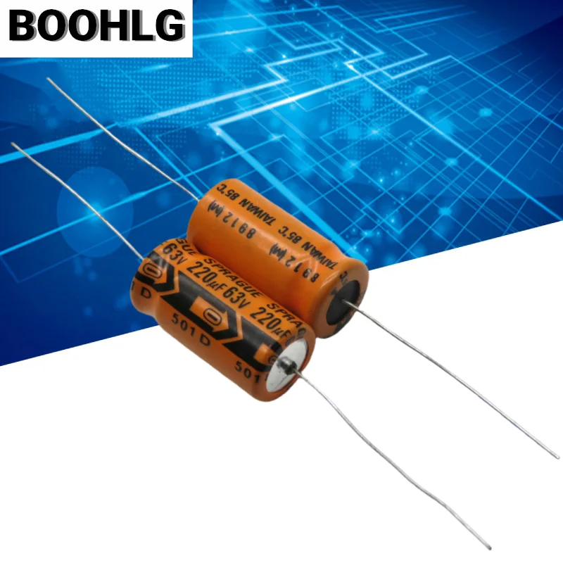 

5pcs horizontal axial polarized 63V 220uf aluminum electrolytic capacitor 13X26