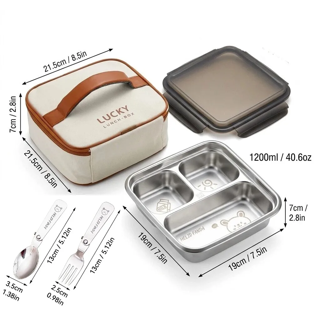 Herbruikbare 304 roestvrijstalen lunchbox met compartimenten, draagbaar, afsluitbaar, lekvrij, voor studenten en kinderen, bento box, magnetronbestendig, voedselcontainer