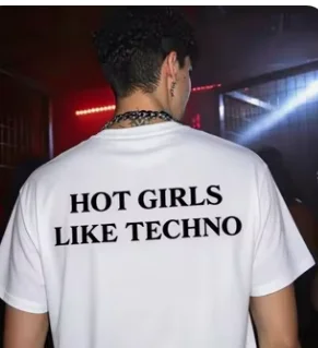 2026-2027new white‑Print Bold Slogan Techno‑Music Graphic Print High‑Quality Comfort Loose Short‑Sleeve Tee