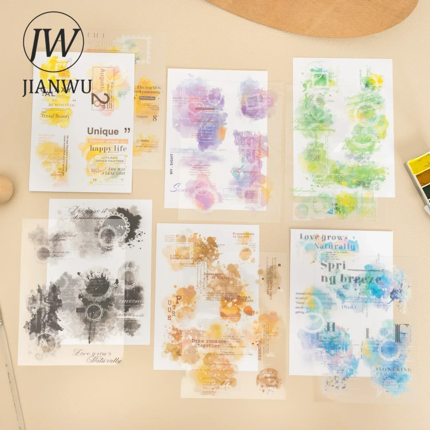 JIANWU A Watercolor Album Series Vintage Smudge Label Landscaping Material Collage Sticker Book Creative DIY Journal Stationery