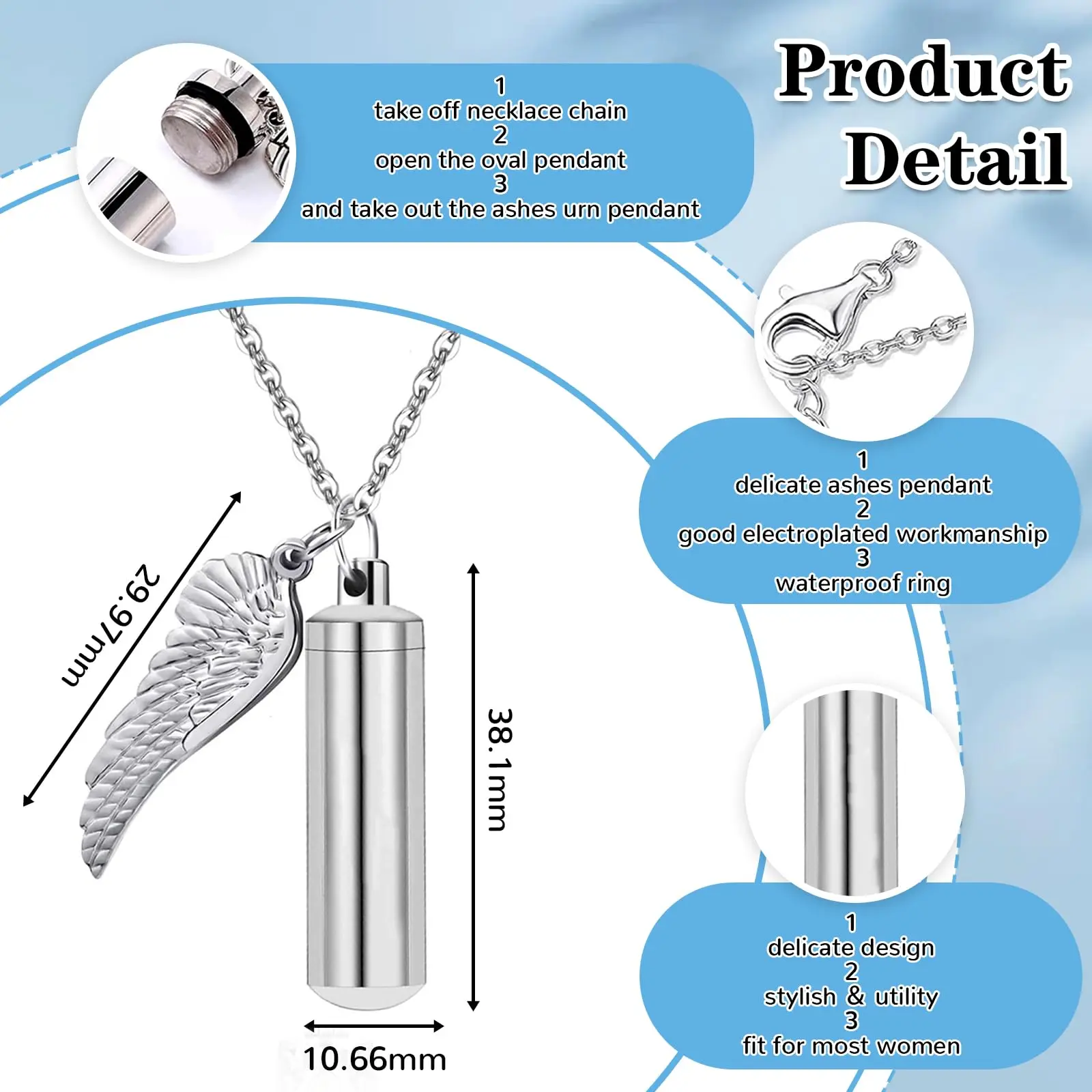 2 قطعة قلادة رماد الجرة للجنسين حامل مجوهرات من صلب لا يصدأ اسطوانة قلادة مع مخلب الحيوانات الأليفة وجناح الملاك قلادة تذكارية