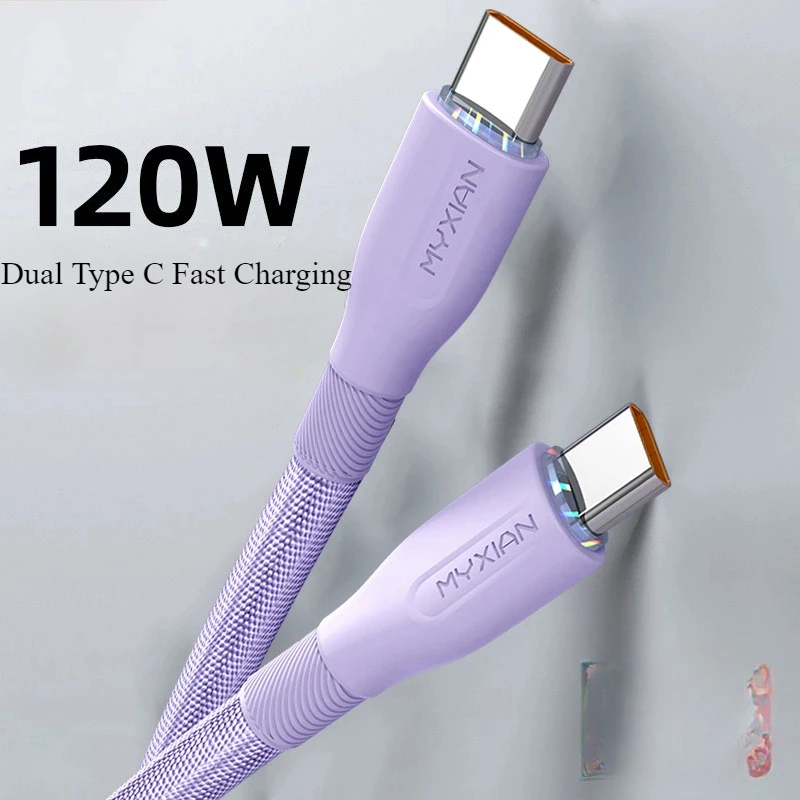 

Type C Fast Charging Cable Dual Head Type-C120W Fast Charging Transmission 2-in-1 for IPhone15 16 Xiaomi Huawei Car Charging