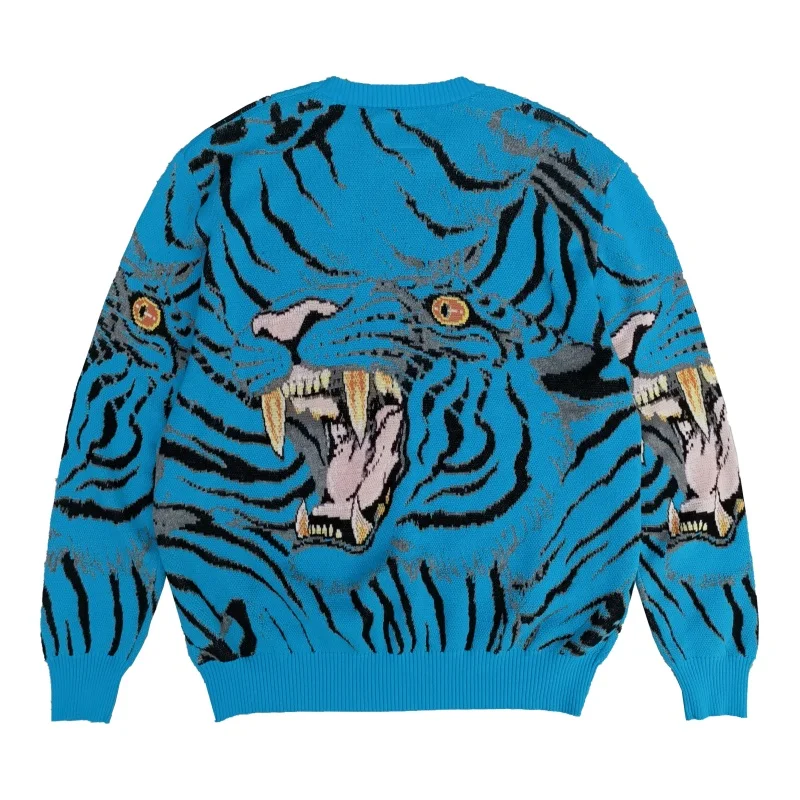 3 Colours WACKO MARIA Vintage Loose Tiger Totem Cotton High Quality Jacquard Winter High-end Mens Womens Pullover Sweater