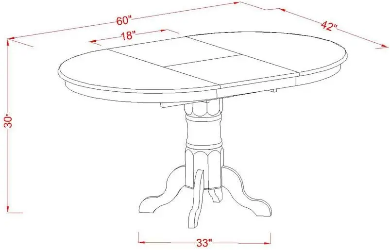 AAVT-BLK-TP Oval Solid Wood Table Top, Avon Cozinha Jantar, Borboleta Folha e Pedestal Base, 42x60"