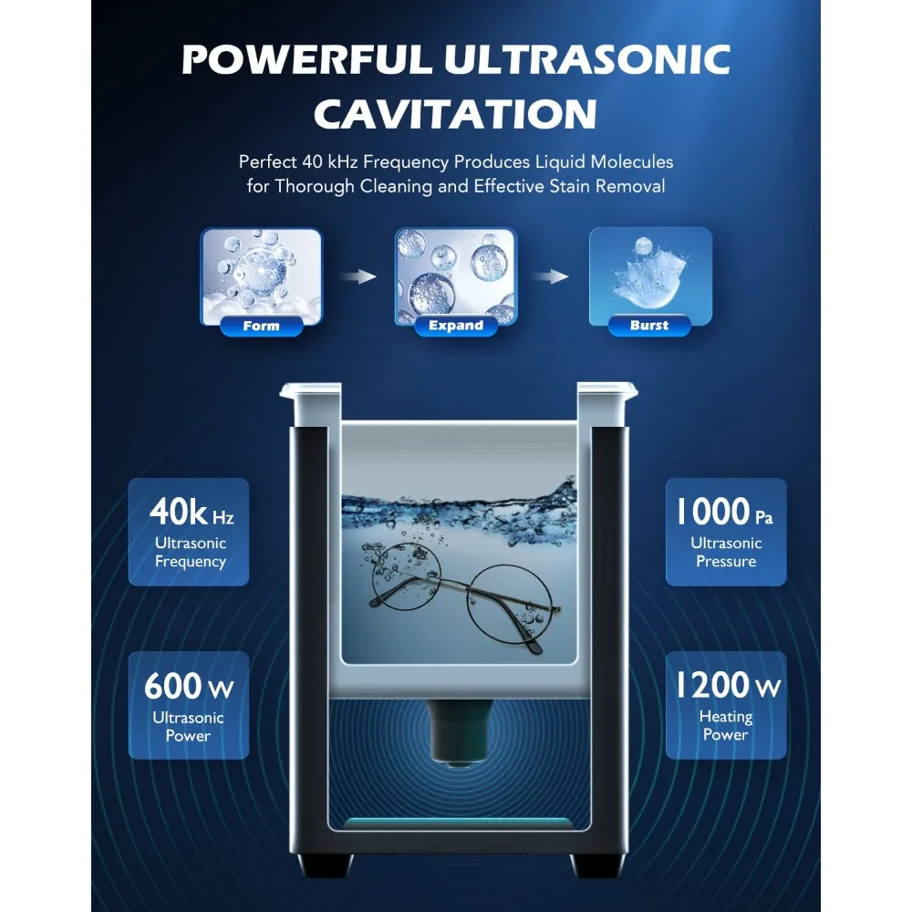 30L Digital Ultrasonic Cleaning Machine with Degas and Gentle Mode, 600W Ultrasonic Cleaner Machine