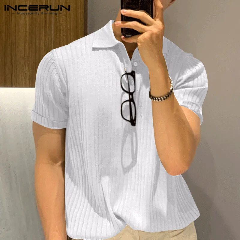 INCERUN Summer Men Shirt Striped Lapel Short Sleeve 2024 Casual Men Clothing Breathable Streetwear Fashion Leisure Camisas S-5XL