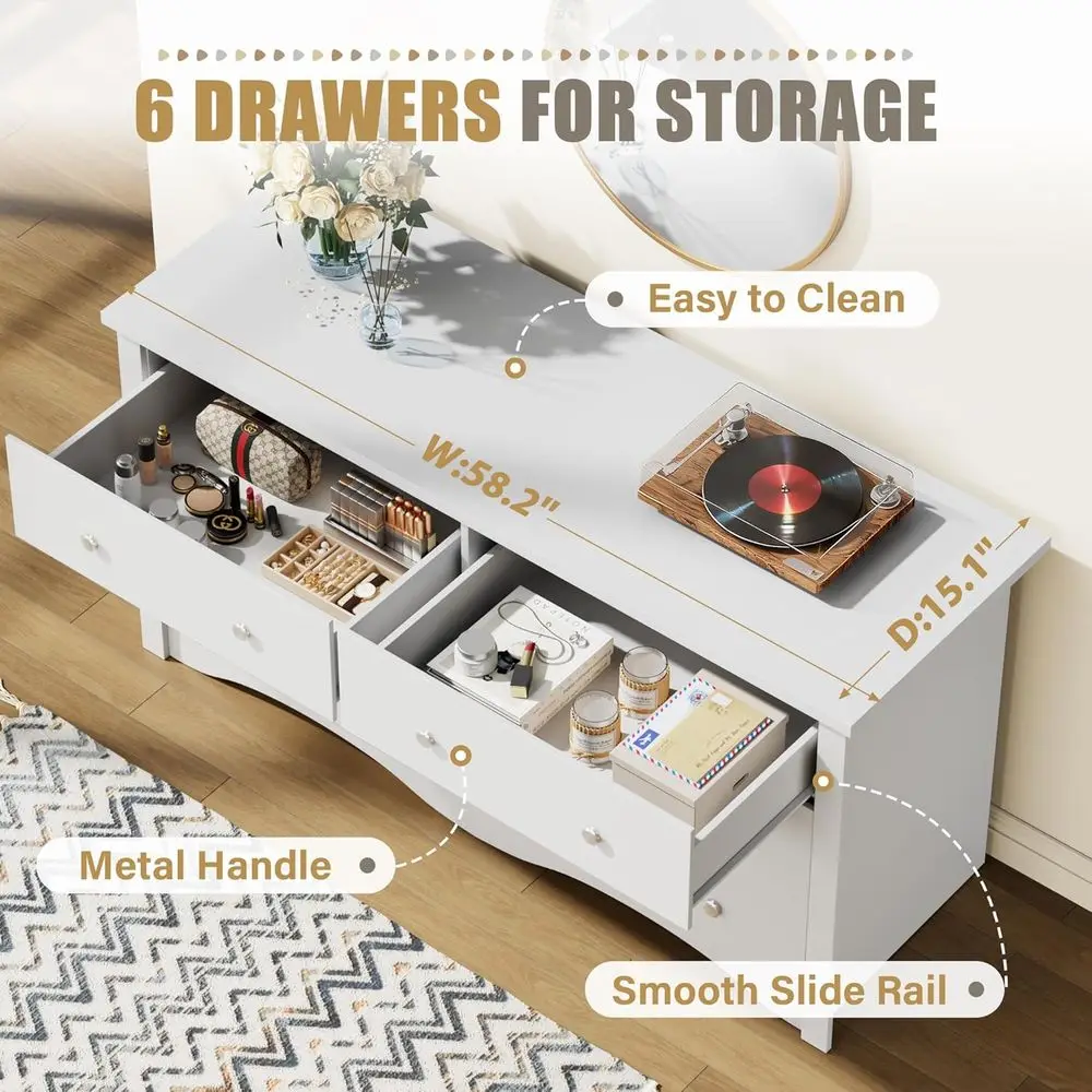 Komody DAFIFY z 6 szufladami, nowoczesne drewniane komody, szafka RTV do salonu, białe szafy do przedpokoju