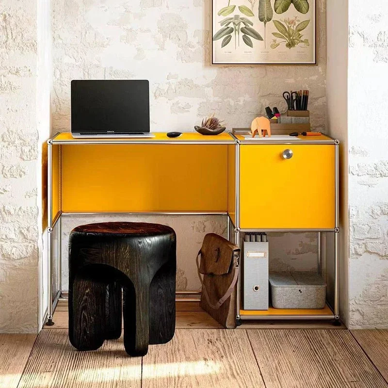 Module Cabinet Computer DeskMobile Internet Celebrity Study Office Stainless Steel Soild Wood Combination Module Laptop Desk