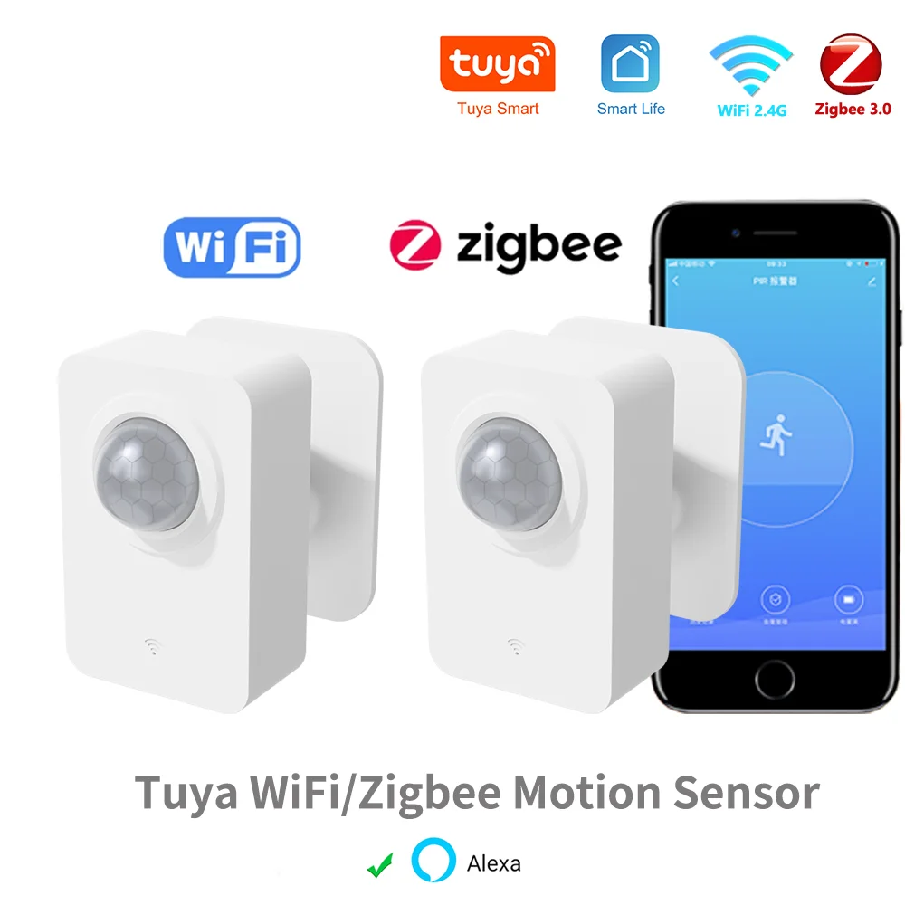 Датчик движения Tuya PIR Wi-Fi/Zigbee, Электронная сигнализация, детектор движения, присутствия, защита человеческого тела