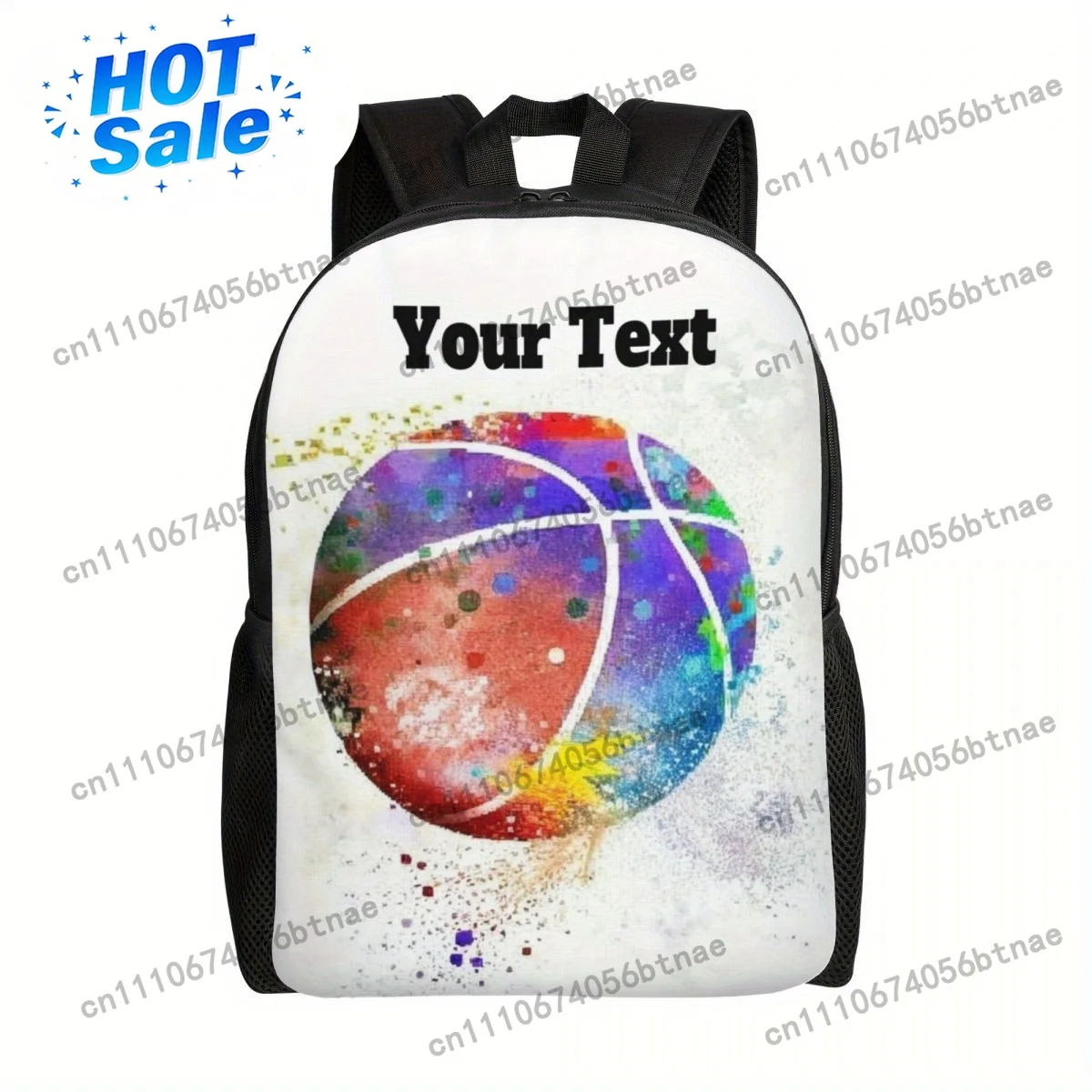 Customizable Rainbow Basketball Backpack With Personalized Text And Logo - Adjustable Shoulder Straps, Large Capacity, Ideal For