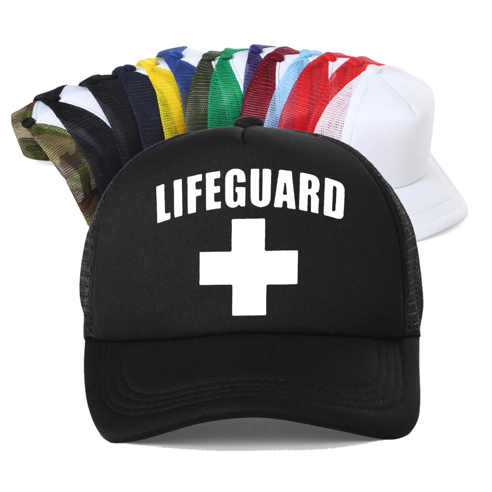 Funny I Can't Swim Lifeguard Graphic Baseball Cap Men Women Fashion Casual Breathable Sun Hat Outdoor Mesh Trucker Hat