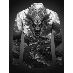 Full Print Dragon Abstract Graphic Shirts For Men Long Sleeve Turndown Button Down Oversized Shirts Mens Personalized Blouse