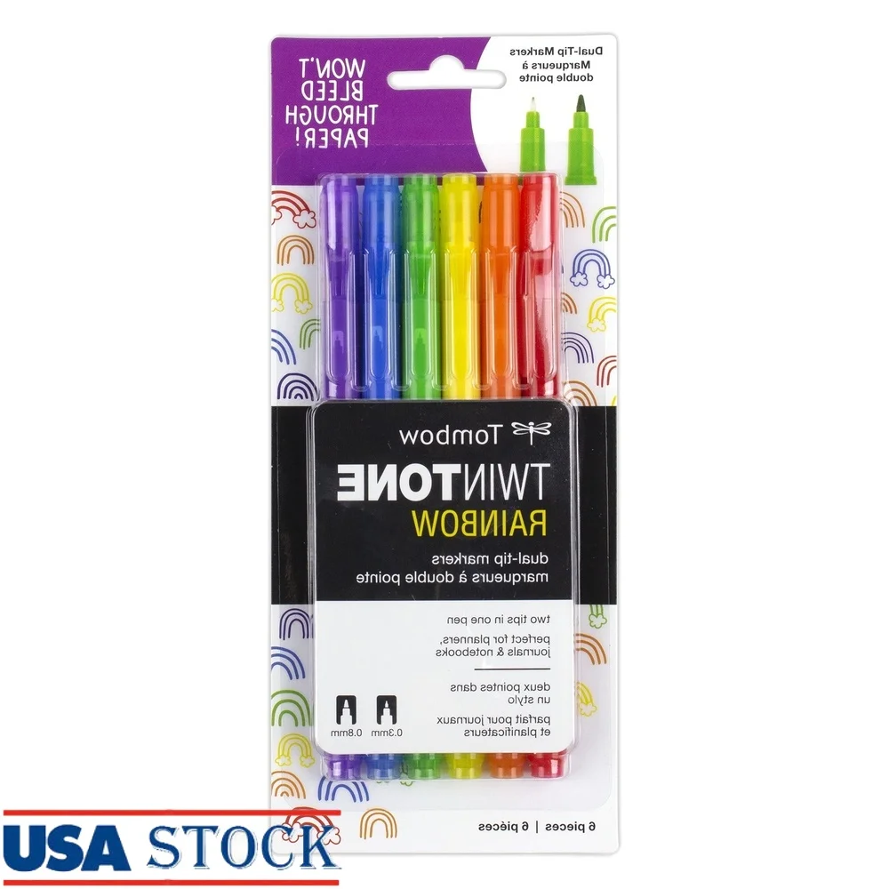 

Dual-Tip Marker Pen Set Rainbow Colors Art Markers Broad Extra-Fine Tips Perfect Journals Planners Doodling Coloring 6 Count