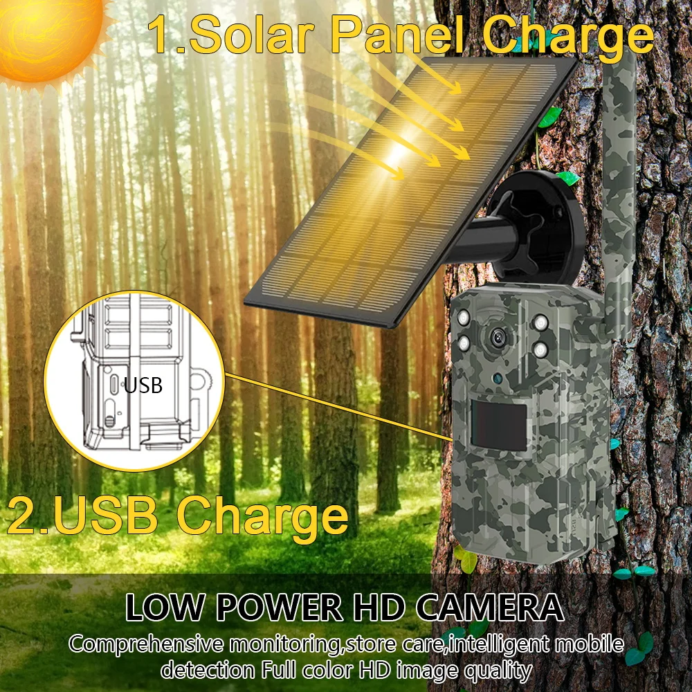 Solar betriebene zelluläre Trail-Kamera, Fallen mit Sim-Karte, Live-Stream, kein Glow, IR, 4G-App, Jagd kamera – Detail 4
