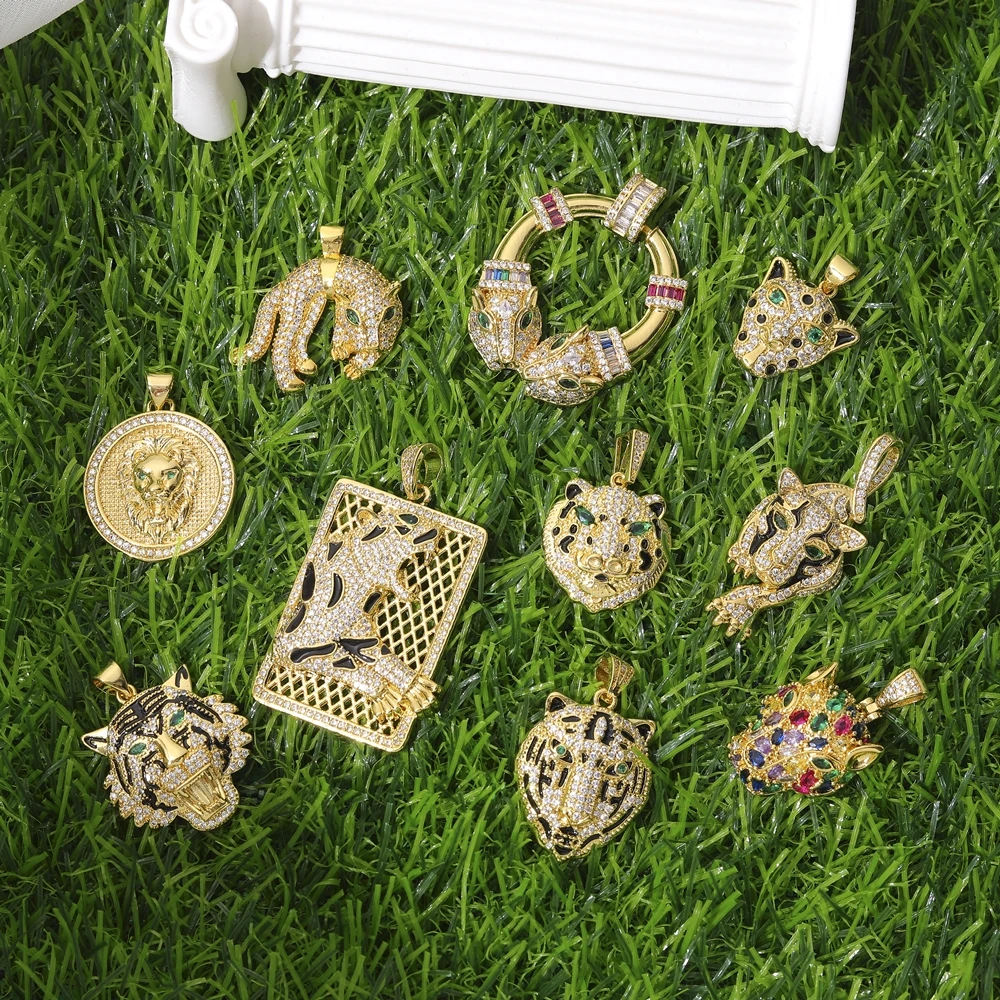 Juya Handmade Micro Pave Zircon 18K Gold Plated Animal Panther Lion Leopard Charms For DIY Women Luxury Pendant Jewelry Making