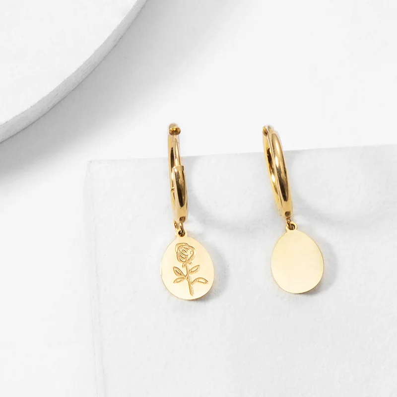 Rose Flower Earrings Gold Color Stainless Steel Earring for Women Classic Korean Rose Dangle Earrings Simple Statement Jewelry