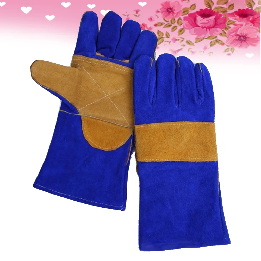 

Pair of Heat Resistant Welding Gloves 2-Layer Long Sleeve Insulated Gloves for Stove Oven Welding(Sapphire and Yellow)