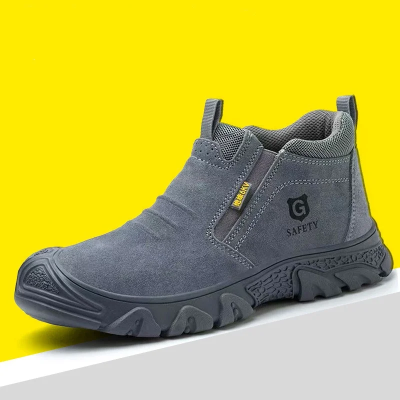 

men's casual plastic toe covers safety boots cow suede leather working shoes worker insulated sneakers security ankle botas safe