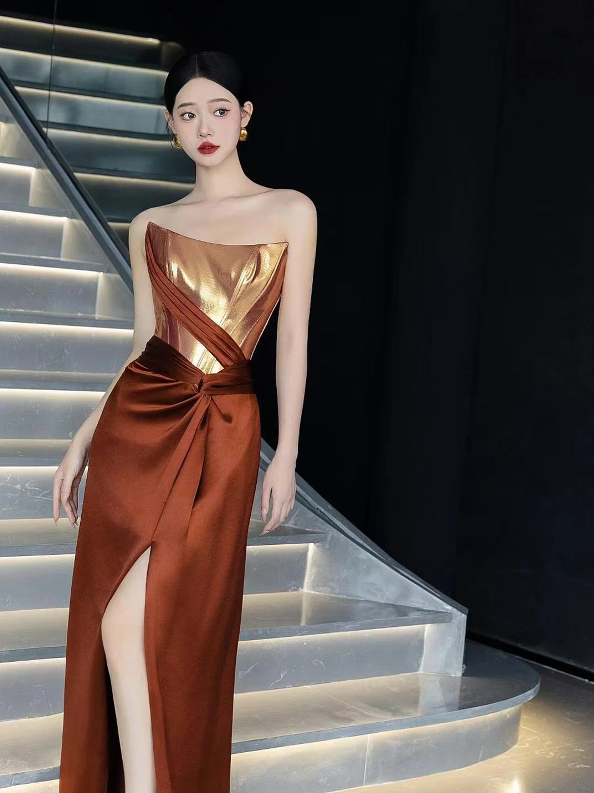 

Elegant Morning Robe Women's New 2025 High-End Sensation Strapless Bridal Engagement Wedding Dress Luxury Banquet Evening Gown