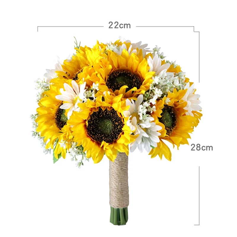 Artificial Sunflower Bridal Wedding Bouquet Romantic Handmade Holding Flower, Fake Flower Confession Party Church