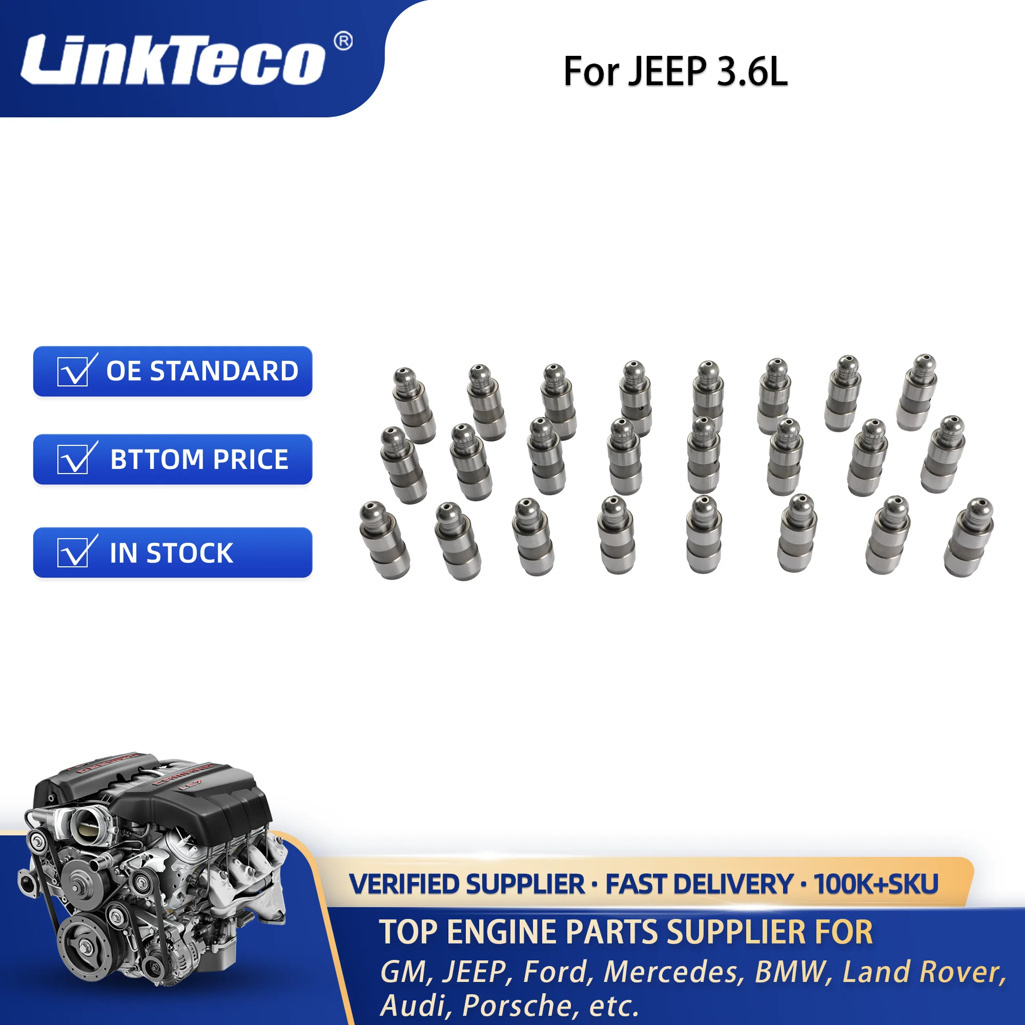 Linkteco 4pcs Camshaft Kits Fit for Jeep 3.6L Dodge Chrysler Ram Without Teeth & Rocker Arms & Lifters & Gasket Sets 2011-2020