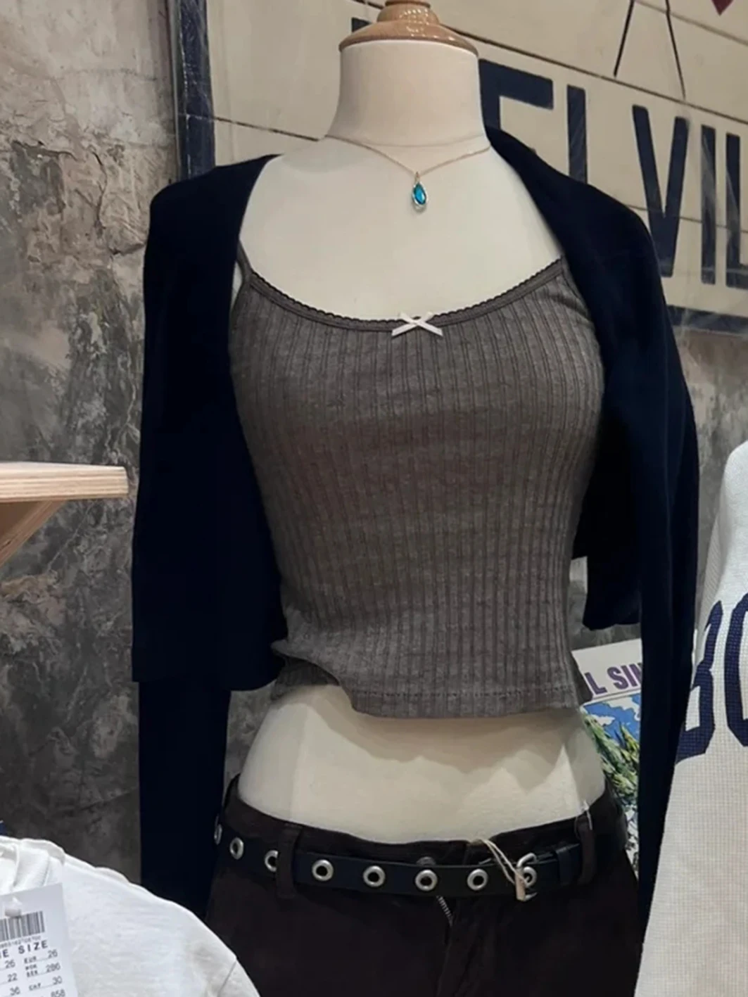 Nowy amerykańska moda Vintage brązowy podkoszulek na odzież damska kokardkę bez rękawów Crop Top Slim letnia słodka bawełniana kamizelka Fairycore