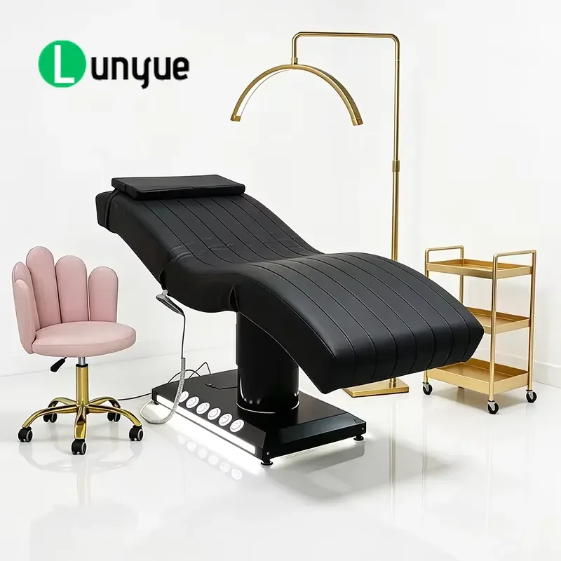 All Black Modern 3 Motor Electric Curved Beauty Massage Bed for Eyelash Extension Furniture Comfortable Durable