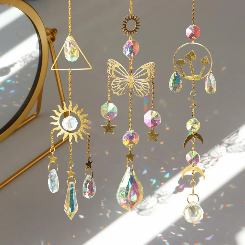 Faux Crystal Sun Catcher Decor Butterfly Mushroom Moon Star Sun Hanging Ornament Indoor Outdoor Garden Window Hanging Pendant