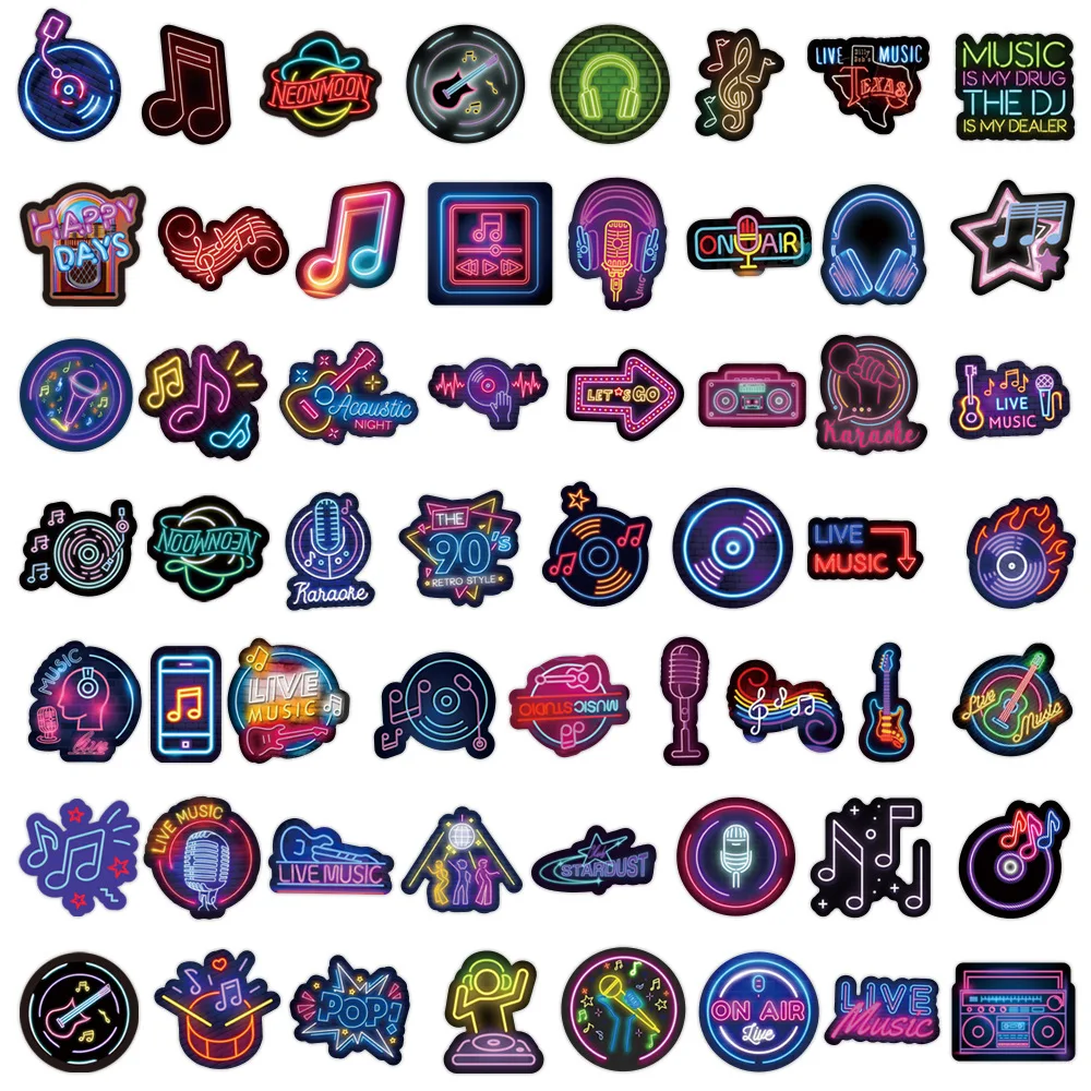 

50PCS Neon Style Neon Music Cartoon Graffiti Stickers DIY Decorative Luggage Water Cup Laptop iPad Waterproof Stickers Kids Toy
