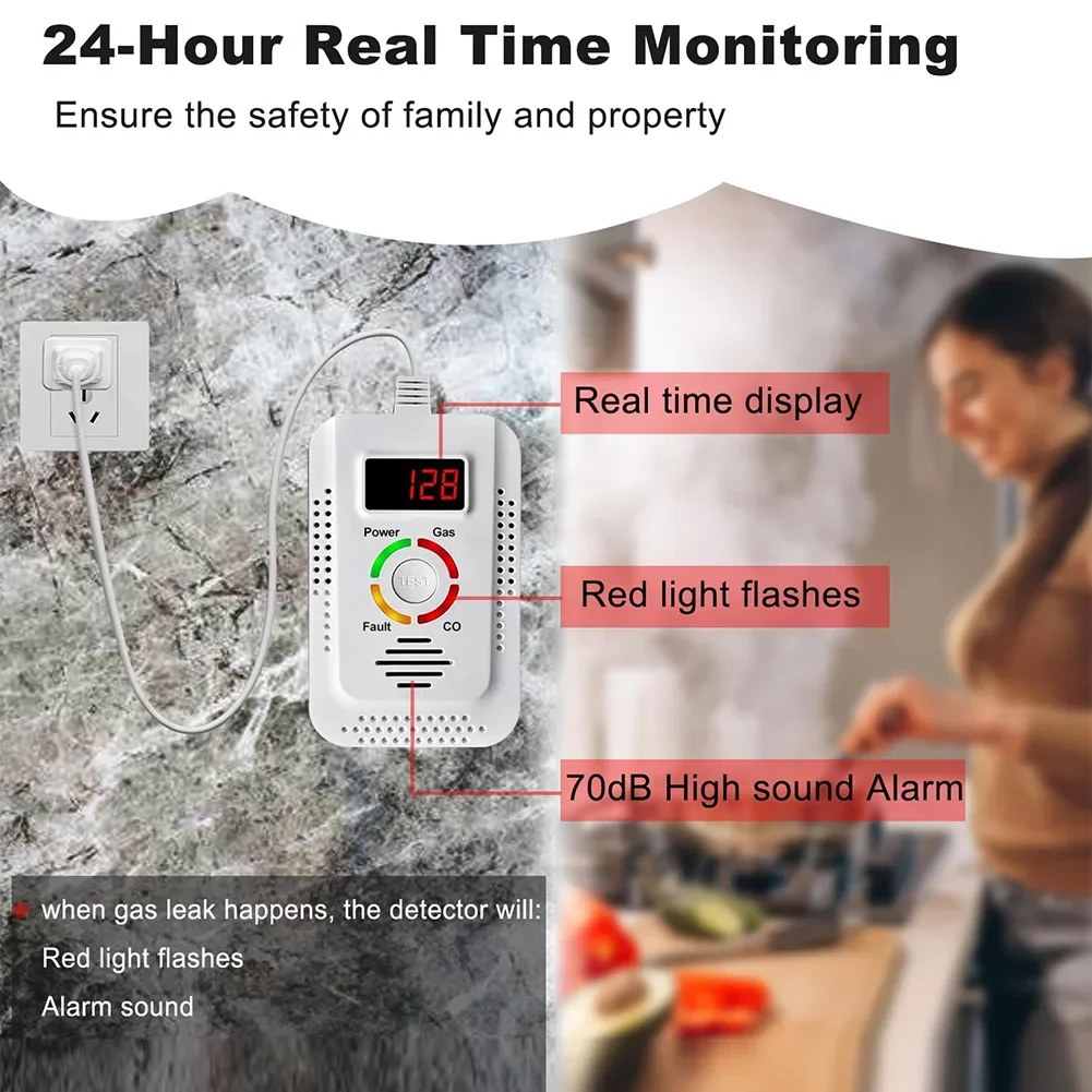 Natural Gas Detector And Carbon Monoxide CO Detector, Combustible Gas Leak Detector Monitor For Co, Lpg, Methane In Kitchen
