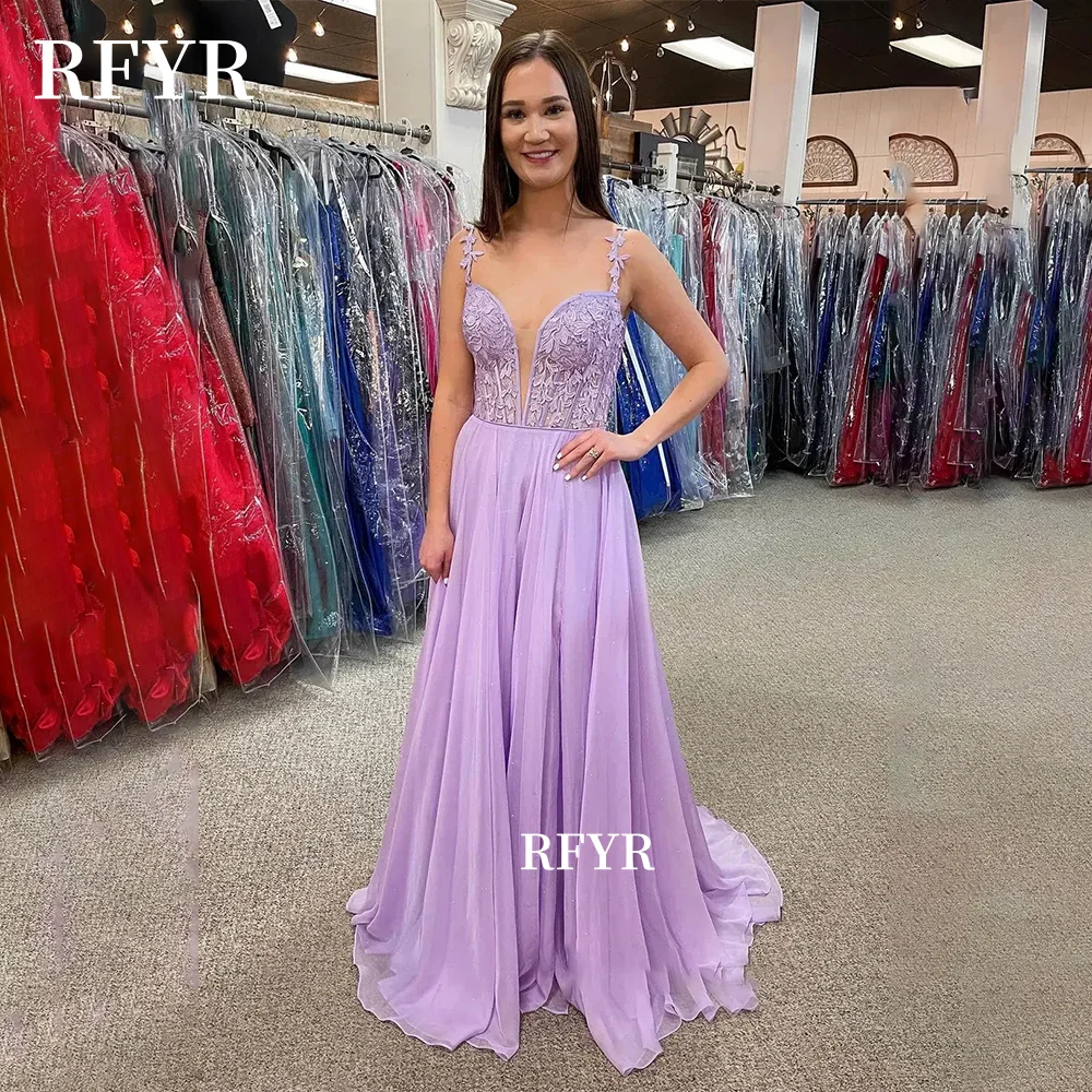 

RFYR A Line Prom Dress Chiffon Lace Applique Princess Dress Sweetheart Party Dress for Arabic Women Customized
