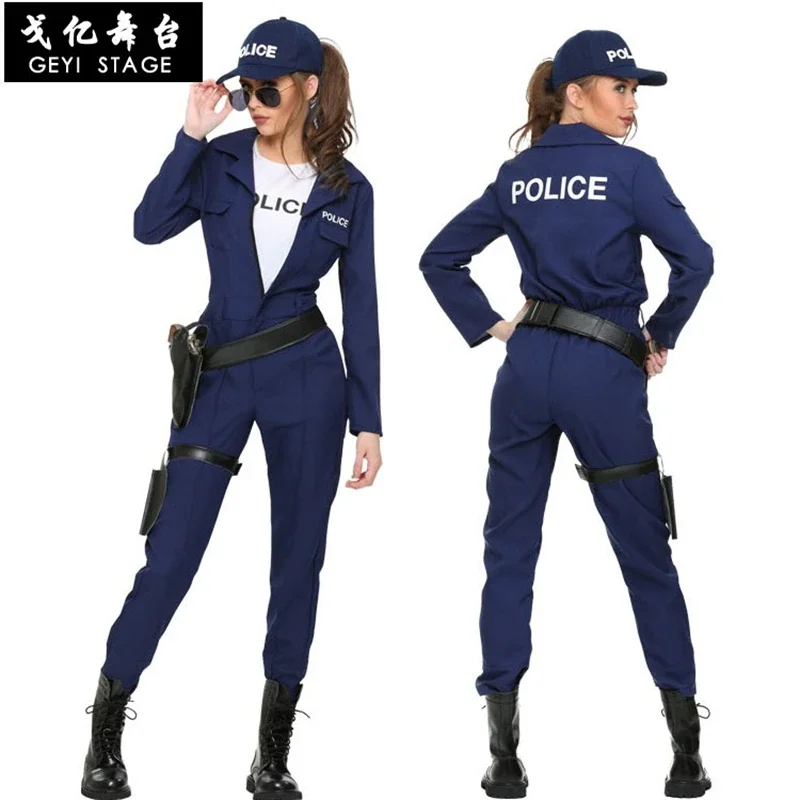 Kids Police Officer Cosplay Costume Carnival Party Fancy Clothing Set Jumpsuit Children's Day Wear Girls Policewoman Uniform