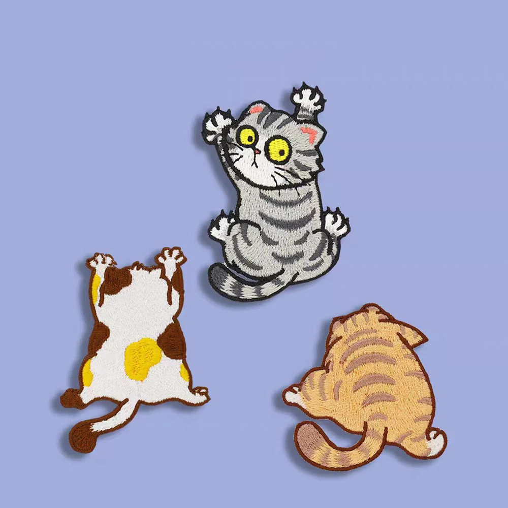 3 шт./компл., милые озорные кошки, вышитые нашивки, значок животного для одежды, украшение «сделай сам», аппликация ﻿