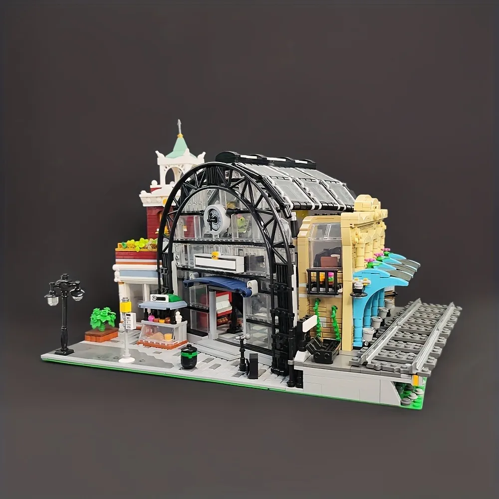 The Meeting Point Model Building Blocks Bricks Medieval Architecture With Lights Railway Station Greeting Kid Toys For Gifts