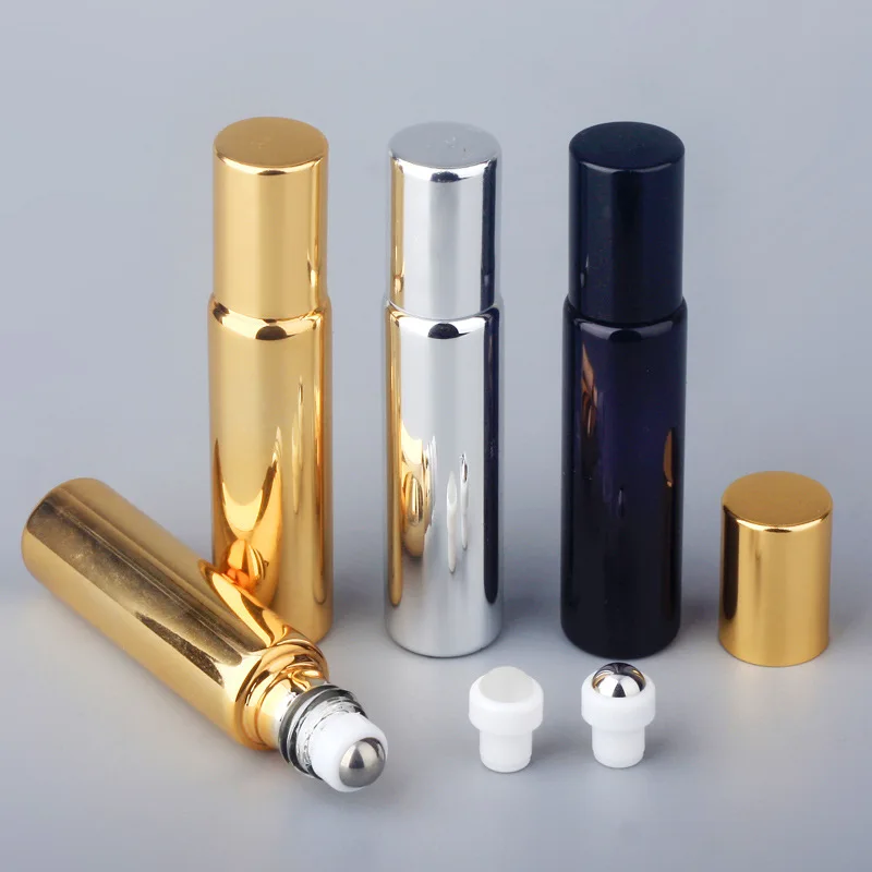 1PC 5/10ML Metal Roller Refillable Bottle Essential Oils Roll-on Glass Perfume Bottles Cosmetics Container lotion Spray Atomizer