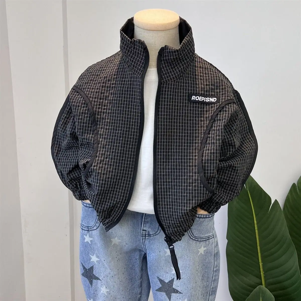 Kids Plaid Jacket 2026 Spring Autumn Stand Collar Zipper Coat Toddler Boy Girl Outerwear