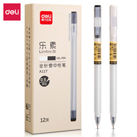 DELI 12PCS Simple Gel Pen 0.5mm Black Needle Tip Smooth Writing Gel Ink Pen for Students Writing School Stationery