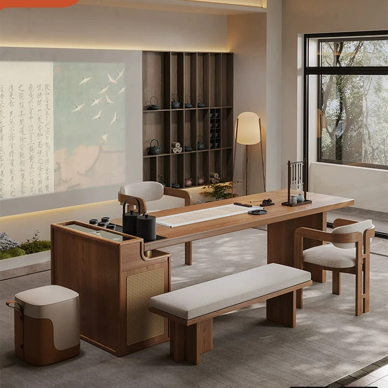 YJQ desk tea table integrated dual-purpose solid wood Song-style aesthetic brush calligraphy table household Chinese style
