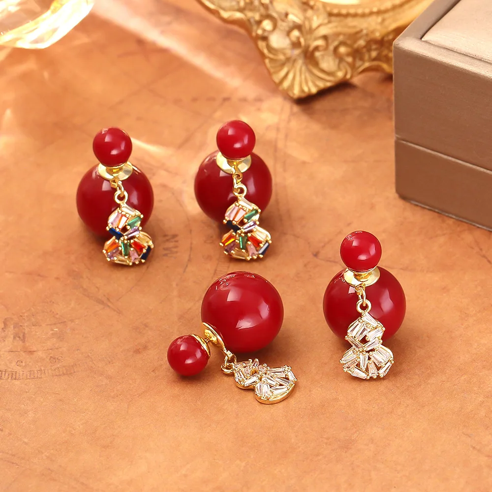 

Super flash colored zircon gourd earrings niche light luxury pearl earrings fashionable temperament earrings for women