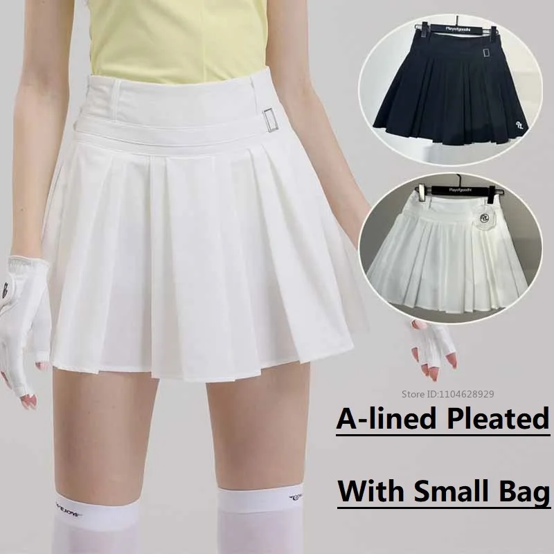 PL Sports Golf Pleated Skirt Women High-waisted Short Skort with Inner Short Ladies High-end Breathable Tennis Culottes with Bag