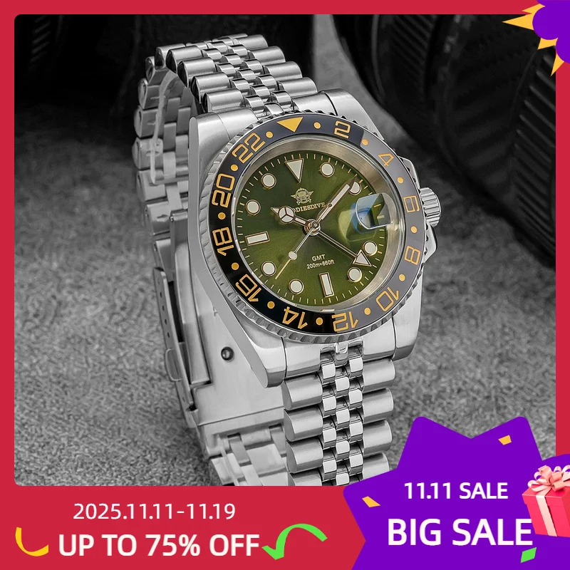 

ADDIESDIVE Luxury GMT Watches for Men Stainless Steel Swiss Ronda Quartz Watches 20Bar Waterproof Diving AD2050 Reloj Hombre NEW